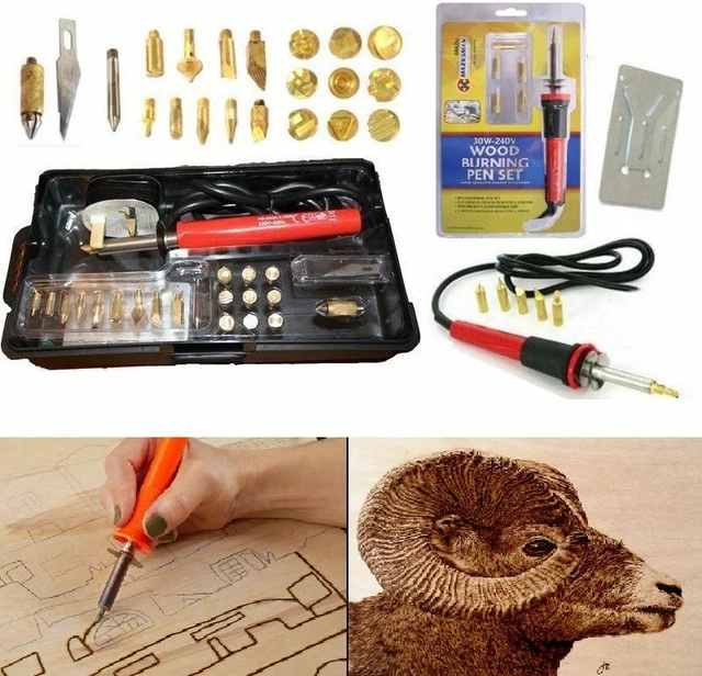 Nuevo Juego De Hierro Pirografía Quema Madera 30W-240V Kit 5/21 Puntas Herramienta De Trabajo Madera