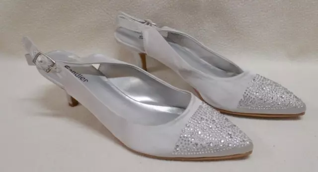 Sandler Norah Sliver Fabric Pointed Diamante Toe Sling Back Heels Size 8 1/2B