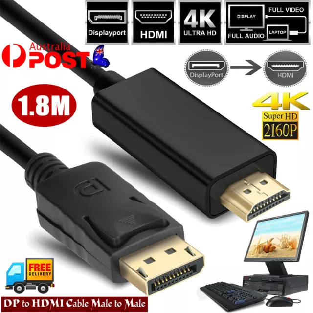 1.8M Displayport Display Port DP to HDMI Cable Male to Male Full HD High Speed