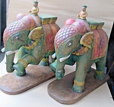 Solid wood MaN SITTED ELEPHANT hand carved & painted temple yard Display Décor-1