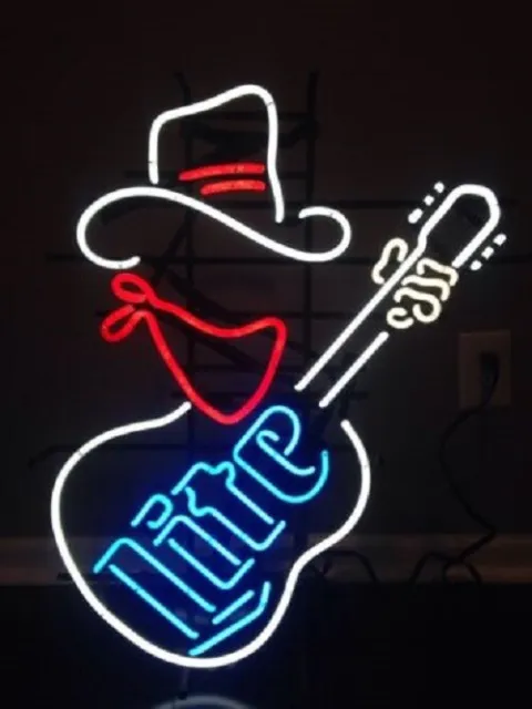 New Miller Lite Cowboy Guitar Beer Lamp 20"x16" Neon Light Sign