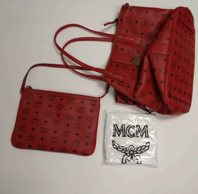 NWT MCM LIZ Powder Pink Visetos Purse Tote Shopper W/Zip Pouch +Dust Bag