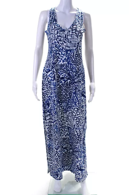 Lilly Pulitzer Womens Abstract Print V Neck Maxi Dress Blue White Size Small