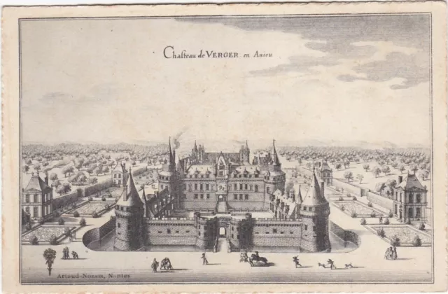 G1364 Engraving - Orchard Castle In Aniou - General View - Artaud Nozais, Nantes