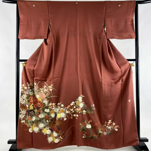 Japanese kimono  "Iro-TOMESODE", Gold leaf, Three crests,Rowel , L5' 4"..3237