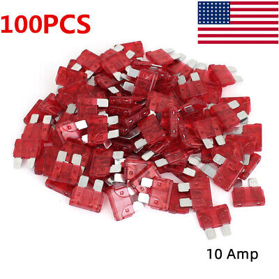 100 Pack 10 Amp ATC ATO Blade Fuse Auto Car Boat Marine Truck Motorcycle 10A