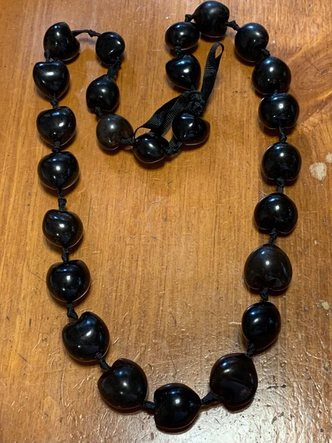 Kukui Nut Lei Black Beaded 30” Necklace Hawaiian Graduation Wedding Luau
