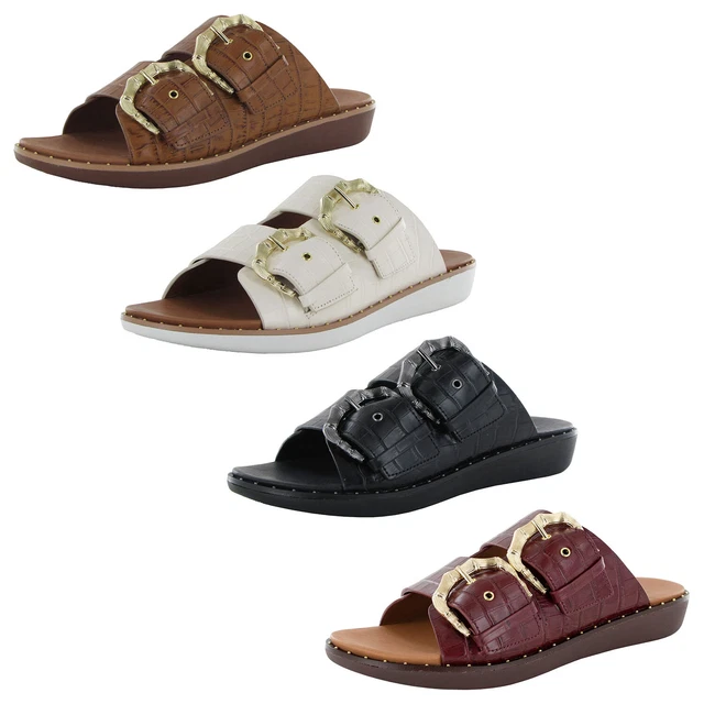 Fitflop Womens Kaia Croc Print Slide Sandal Shoes