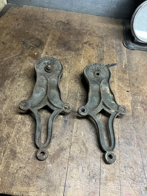 Antique Rare Old Richards Wilcox 542B Cast Iron Barn Door Rollers Pair Set USA