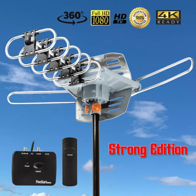 HDTV Antenna 1080P Outdoor Amplified Digital 360 Rotor HD TV UHF VHF FM 150 Mile