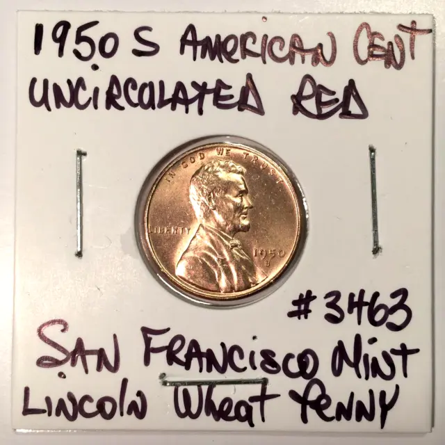 1950 S American Cent Uncirculated Red Lincoln Wheat Penny San Francisco Mint