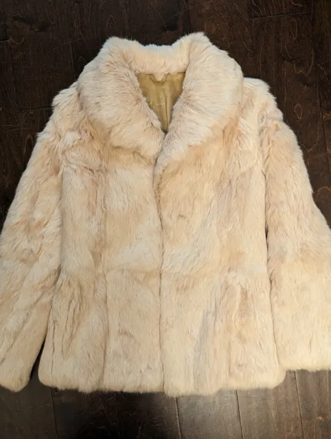 Final Discount * Great Off White / Ivory  Rabbit Fur  Coat Jacket Size Small