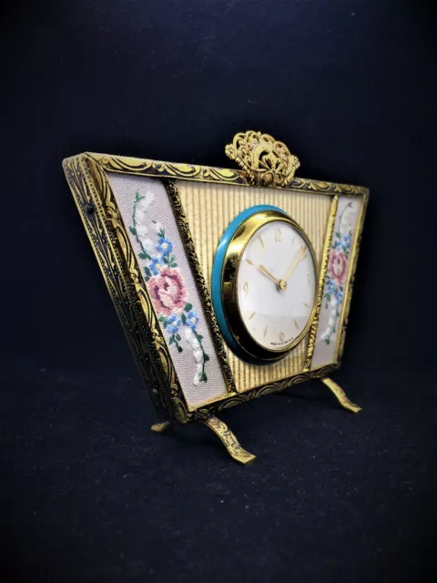 Old Vintage Small Ornate English Desk Clock Working 30's