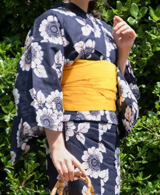 Japanese Women's Traditional YUKATA KIMONO Obi Sandal 3pcs Set JAPAN 04 Sunflowe