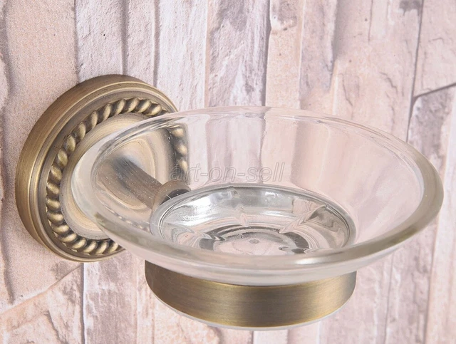 Bathroom Accessory Wall Mounted Antique Brass Glass Soap Dish Holder aba259