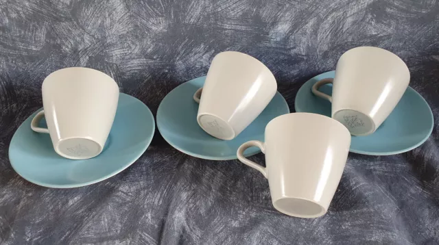 Poole Pottery —🐬— Contour — Sky Blue — C104 — 4 — Tall Tea Cups — 3 — Saucers