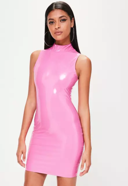 BNWT 12 MISSGUIDED Pink High Shine Vinyl Pvc Wet Look Wetlook Bodycon Dress 39.95 PicClick UK