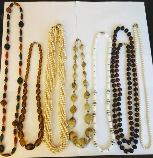vintage/costume glass/plastic bead or faux pearl necklaces jewelry LOT- 8 pieces