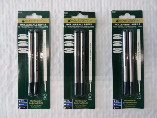 MONTBLANC BY MONTEVERDE ROLLERBALL FINE Point Refills BLACK 6 Pack NEW MONTBLANC BY MONTEVERDE ROLLERBALL FINE Point Refills BLACK 6 Pack NEW