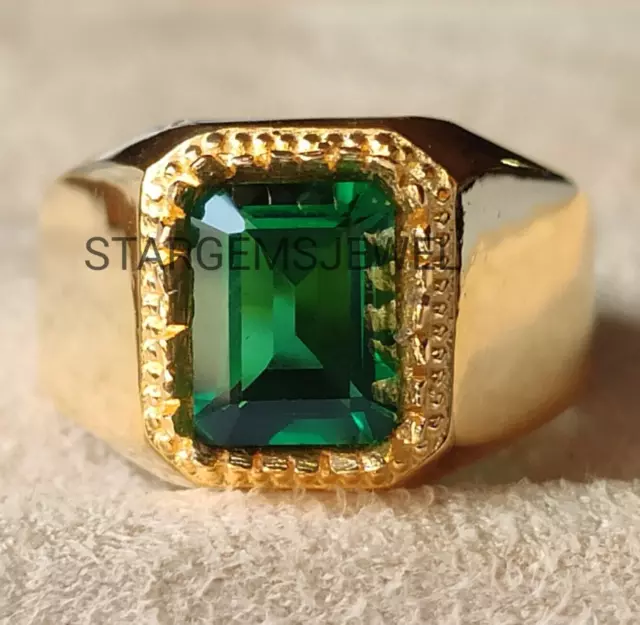 MENS EMERALD RING 18k Gold Ring Lab Created Emerald Engagement Ring ...