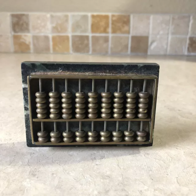 Vintage Brass Abacus and Beads Marble Base Chinese style Calculator Paperweight