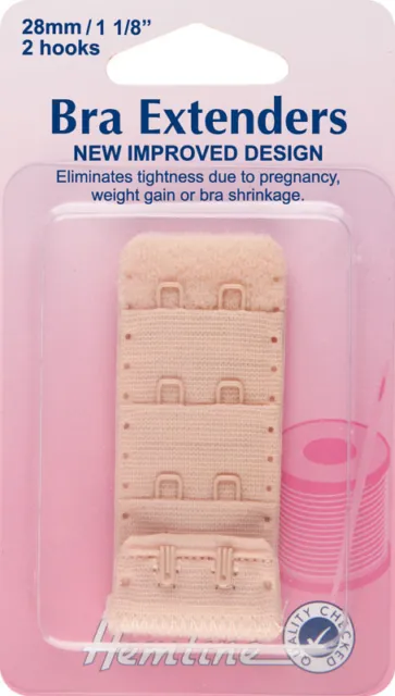Bra Back Extender With 4 rows and 2 Hooks NUDE 28mm. No Sewing Clip on Extender