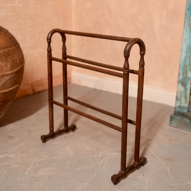 Antique Vintage Towel Rail Mahogany Carved Solid Wood