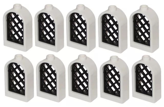 Lego 10x White Window 1x2x2 2_3 with Rounded Top(30044) Black Lattice(30046) NEW