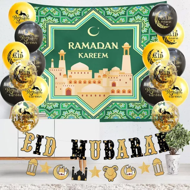 Ramadan Mubarak - Set di decorazioni Ramadan Eid Mubarak, striscione da  appendere, palloncini e ghirlanda di stelle lunari, forniture per feste  Ramadan Kareem per feste per la casa all'aperto : : Casa