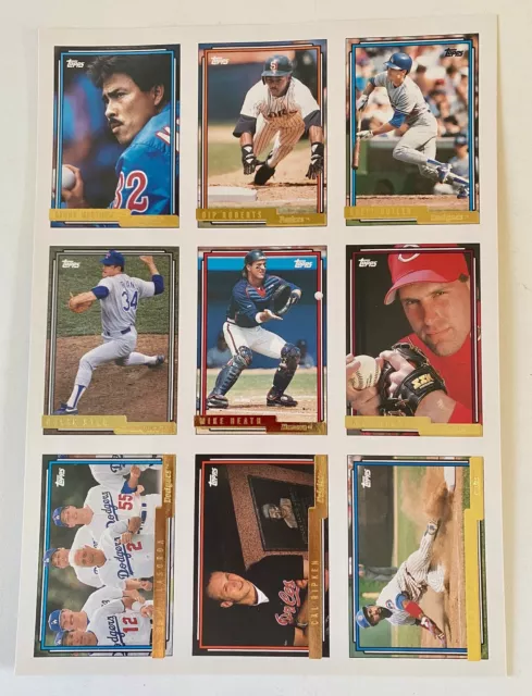 1992 Topps Pre-Production GOLD Uncut Sheet Nolan Ryan, Dennis Martinez, Ripken