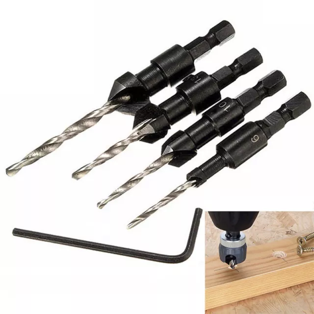 4Pcs 5 Flutes HSS Countersink Drill Bit Set Woodworking Carpentry Tool 6-1 ;;i