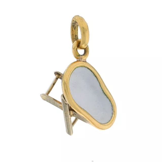 Oro Giallo Smalto Bianco Vintage Bambino Vasca Ciondolo - 18k Neonato Bathinette