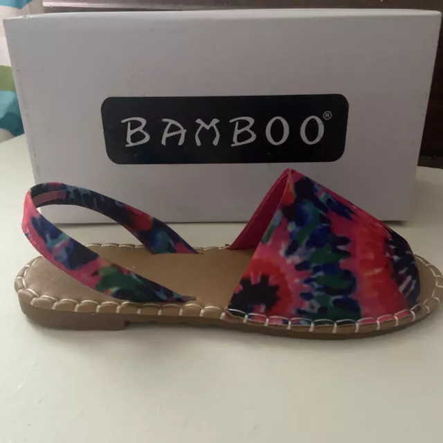BAMBOO IDRIS Retro Colorful Tie-Dye Strappy & Stretchy Flat Sandals Size 9 NIB 2