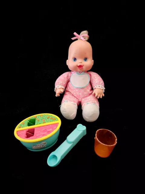 VTG 1996 Hasbro Choosy Baby All Gone Doll Bowl Spoon Peas Carrots Strawberry Cup