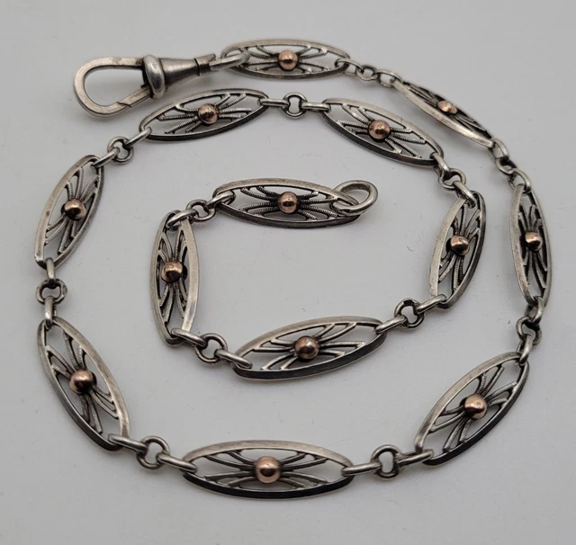 Chaîne De Montre à Gousset Ancienne En Argent Massif, Poinçon Tête De Sanglier, Vintage Français, Occasion De Collection