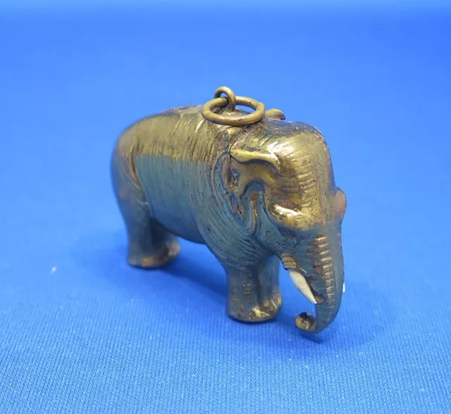 Match safe, figural standing elephant, brass, loop for albert chain, c. 1895
