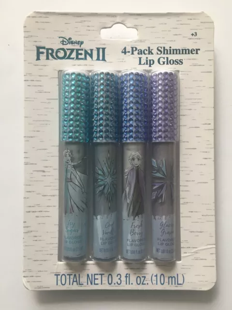 NEW Set of 4 Shimmer Lip Gloss Frozen II Disney Flavored Berry Grape Vanilla Sug