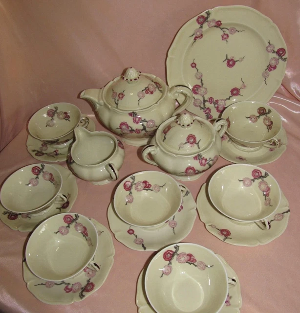 Théière Crémier Sucrier Miniatures Service à Thé Miniature 15 Pièces Porcelaine - Accessoires Maison De Poupée 1/12 Barbie