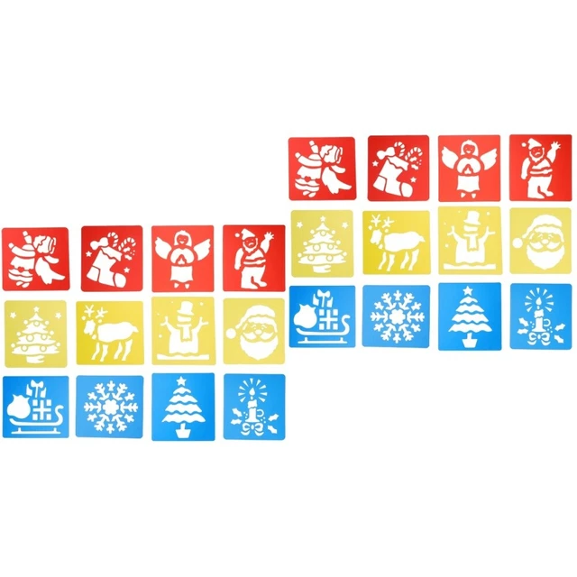 Pochoirs Noël Réutilisables - 16 Motifs, 15x15 Cm - Plastique PET - DIY Déco, Cartes, Peinture