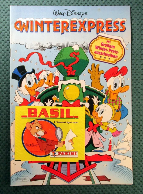 Micky Maus 1986 Winterexpress Beilage zu Heft 50 mit Panini Stickertüte Basil