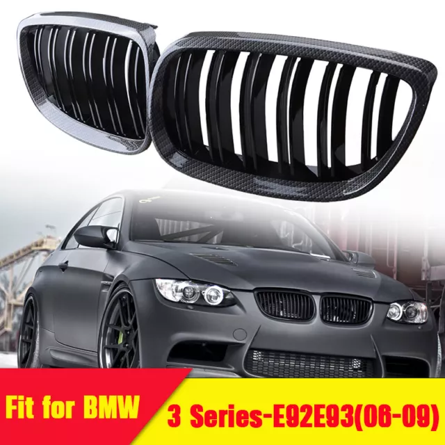 Pair For BMW 3 Series E92 E93 Coupe 06-10 Kidney Grille Grill Carbon Fiber Style