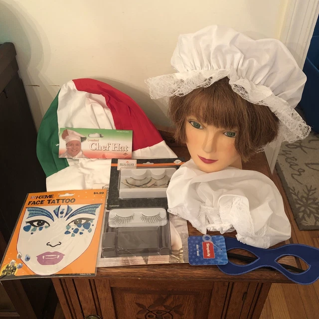 Halloween Cosplay Costume Accessories Chef Hat Bonnet Eyelashes Tattoo Mask NOS