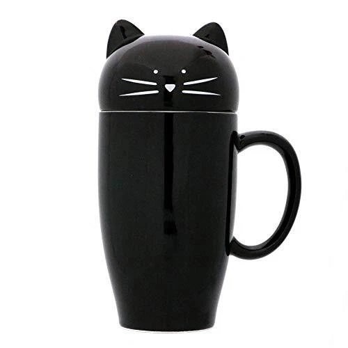 Cute Cat Coffee Mug with Lid Gift for Cat Lover