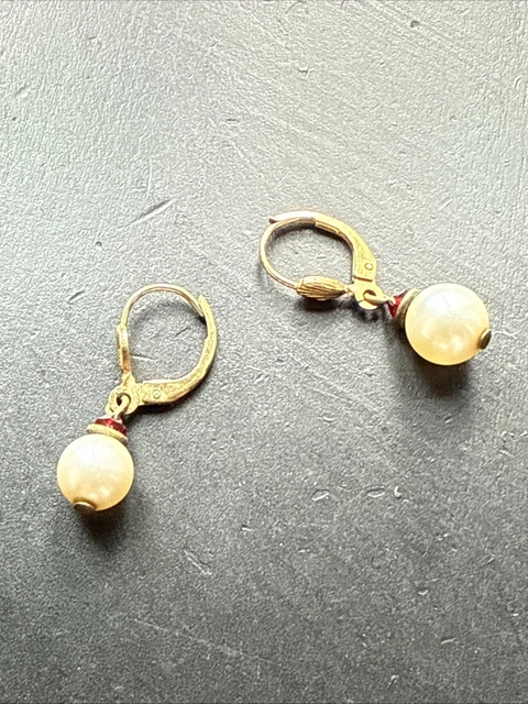 Boucles D'oreilles Anciennes Plaquées Or - Style Art Déco à Clip - Perles Créateur