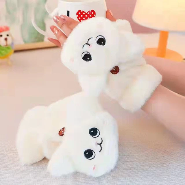 Cartoon Cat Gloves Soft Plush Women's Winter Mittens with Animal Design Thick