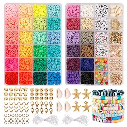 5000pcs Clay Heishi Beads for Bracelet Jewelry Making, Polymer Flat Round