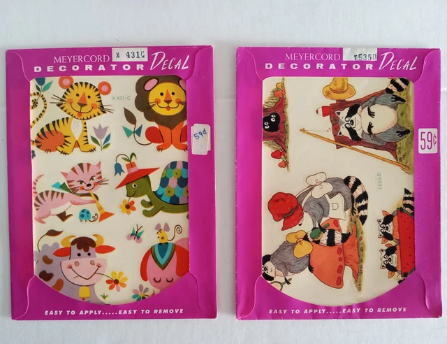 Calcomanías de colección The MEYERCORD Co Sonrisa Animales Gato Tortuga Vaca Macoons 431C 535D