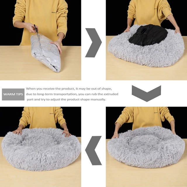Calming Donut Cat & Dog Bed Fluffy Faux Fur Cuddler For Small Medium Large Pets 5