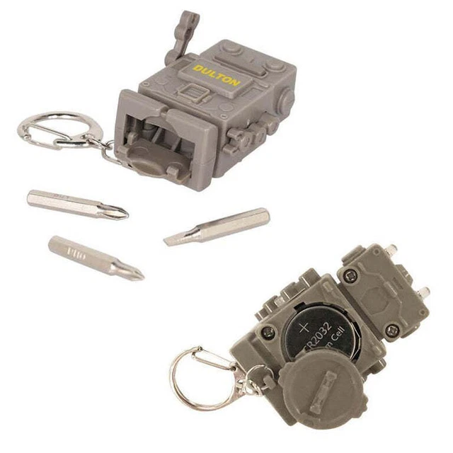 DULTON Robot Tool LED Keychain Portable Mini Screwdriver Set Key Buckle Holder 2