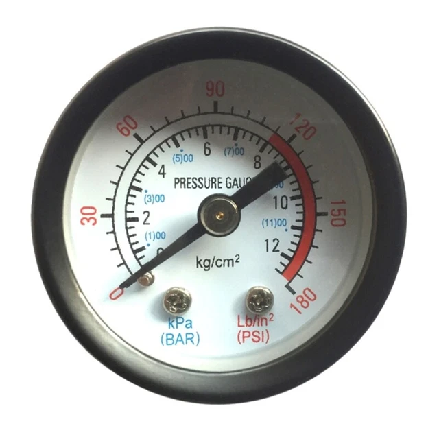 Round Dial- 0-180PSI 0-12BAR Pressure Gauge Dual Scal Fluid Pressure Gauge 4.2CM